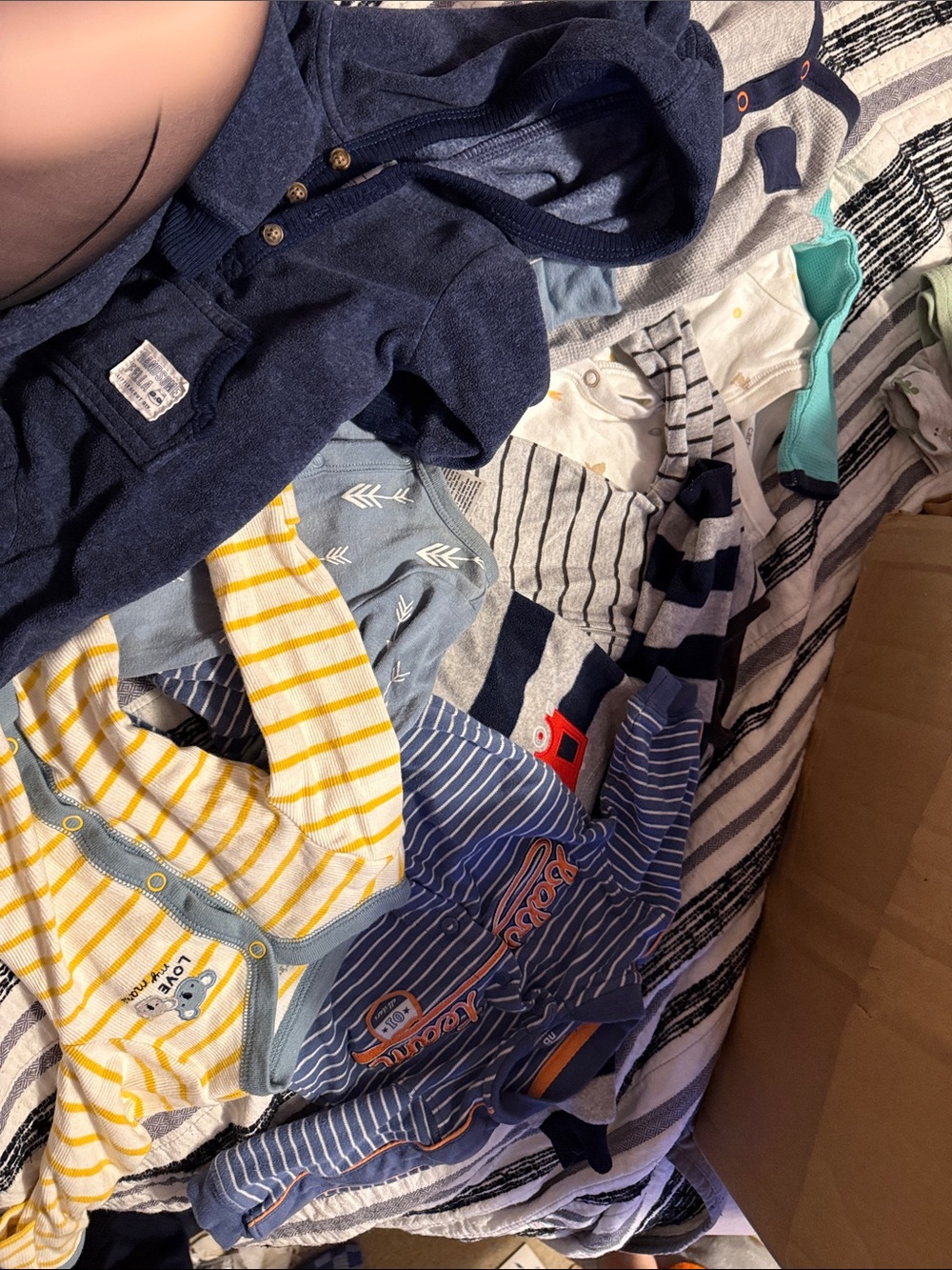 Baby Boys Navy and Yellow Striped Cotton One-Piece Set